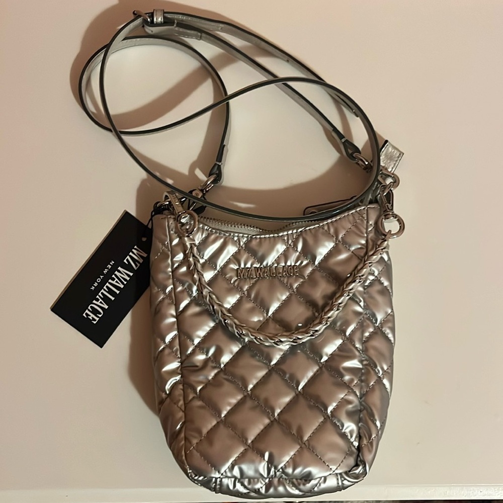 MZ Wallace Crosby Go Crossbody Bag Matte Silver